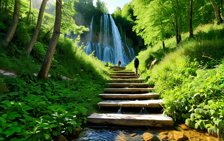 폭포의 구조적 유형 - "A breathtaking view of Iguazu Falls, a wide and thin veil of water cascading down, lush Argentinian...