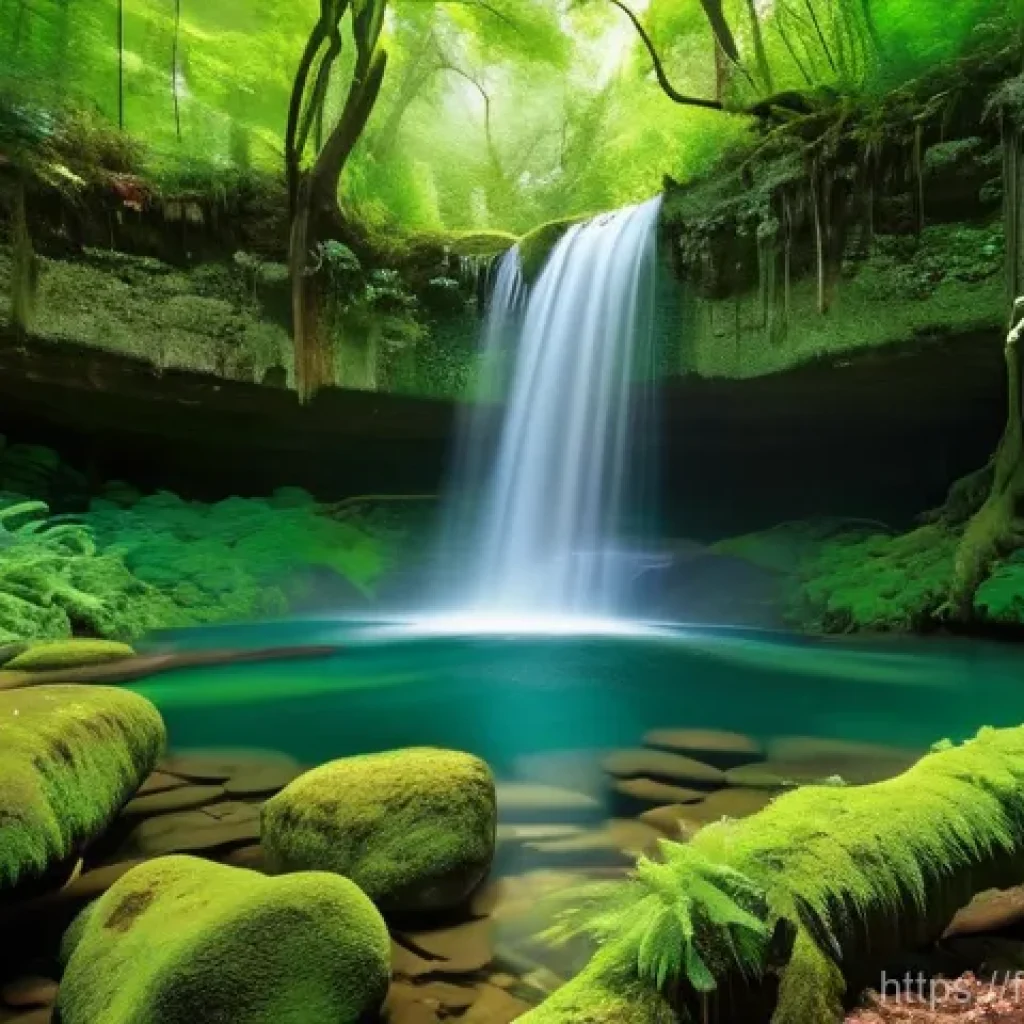 폭포와 호수 여행 코스 - **Enchanting French Waterfall and Emerald Pools:**
    A stunning, vibrant photograph of a hidden wa...