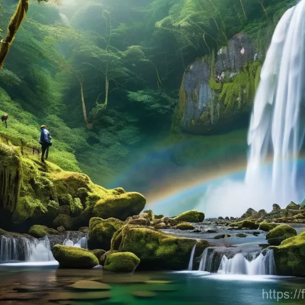 세계에서 가장 아름다운 폭포 - An image of a breathtakingly majestic waterfall cascading powerfully into a pristine pool, surrounde...