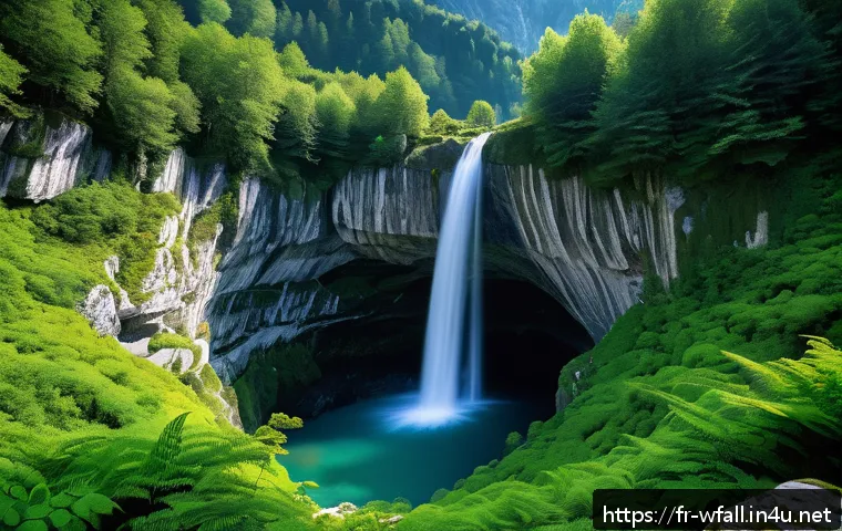 폭포와 계곡 차이점 - A majestic waterfall in the French Alps cascading over a sharp geological fault where limestone meet...